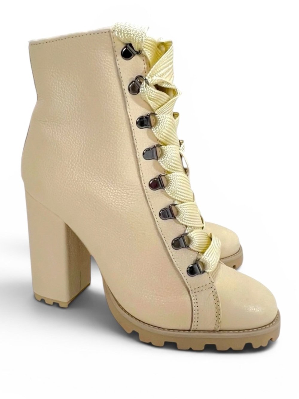 SCHUTZ Zara Winter Lace-Up Heeled Boot in Burned Lea/Eggshell